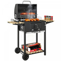Outsunny Outdoor Charcoal BBQ Grill, Portable Barbecue Grill with Adjustable Charcoal Pan, Spacious Cooking Area, 3 Shelves, Thermometer, Wheels for Patio Backyard Party