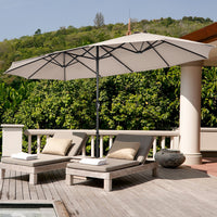 Costway 15FT Double-Sided Twin Patio Umbrella Sun Shade Outdoor Crank Market Base Beige