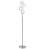 Dainolite Budding Branch 5 Light Floor Lamp Satin Chrome Finish White Glass|Lampe à pied Budding Branch de Dainolite en verre blanc, avec fini chromé satiné et 5 ampoules