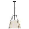 Dainolite Trapezoid 3 Light Pendant Trapezoid Black/Cream Shade White Fabric Diffuser Lamp|Luminaire suspendu Trapezoid de Dainolite avec abat-jour trapézoïde noir et crème qui diffuse la lumière, tissu blanc et 3 ampoules