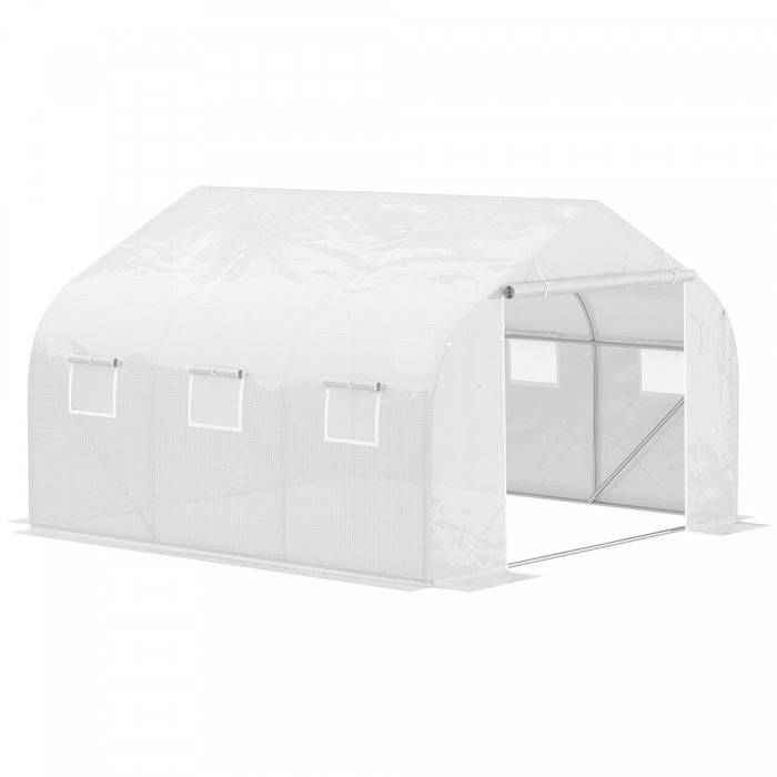 Outsunny 15'x10'x7' Heavy Duty Walk-in Tunnel Greenhouse Gardening Planting Shed Warm Green House White