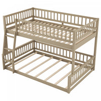 Ethan Full XL over Queen Bunk Bed with Ladder and Guardrails,Walnut Queen Bed 