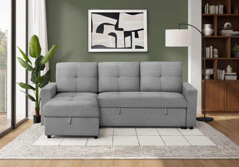 Sleeper Sofa, 90\" Length, Convertible Sofa Bed, Storage Chaise, Light Grey Fabric Sleeper Sofa