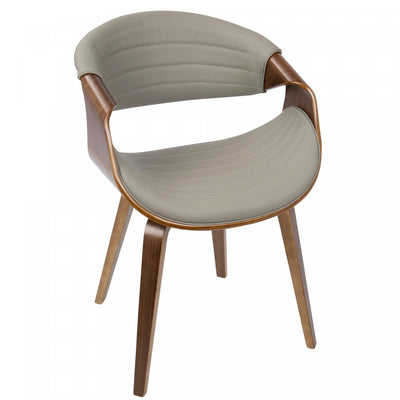 LumiSource Symphony Faux Leather Mid-Century Modern Dining Accent Chair - Walnut/Grey|Chaise d’appoint de salle à manger moderne du milieu du 20e siècle Symphony en similicuir - noyer et gris