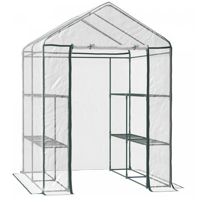Outsunny 4.7 X 4.7 X 6.4ft Walk-in Plant Greenhouse Portable Garden Flower Seed Warm House 8 Shelves|Outsunny 56" X 56" X 77" Serre De Plantes Portable Jardin De Graines De Fleurs Maison Chaude 8 Etage