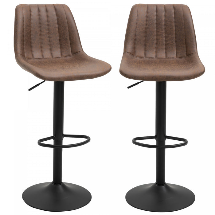 HOMCOM Set Of 2 Microfiber Retro Tub Bar Stools Metal Frame Footrest Brown