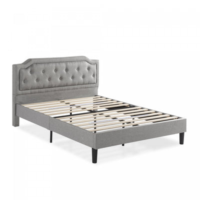 Kellen Upholstered Platform Bed with Headboard in Light Grey - Queen Size | Kellen lit plateforme rembourré avec tête de lit gris pâle - Grand
