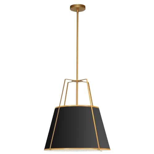 Dainolite Trapezoid 1 Light Pendant Gold/Black Shade White Fabric Diffuser Lamp