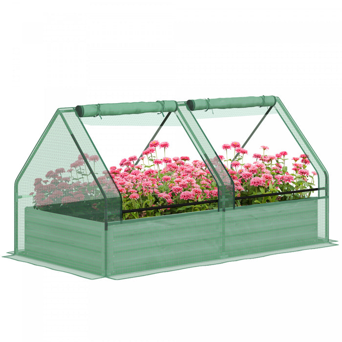 Outsunny 6' X 3' Raised Garden Bed With Mini Greenhouse, Galvanized Outdoor Planter Box With Cover, For Herbs And Vegetables, Use For Patio, Garden, Balcony, Green And Silver