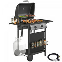 Outsunny 2-Burner Propane Gas Grill, 18000 BTU Outdoor BBQ Grill with Warming Rack, Shelf, Thermometer, Grease Cup, Barbeque for Backyard Patio, Black