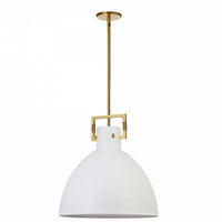Dainolite Liberty 1 Light Pendant Aged Brass Matte White Metal Shade Lamp
