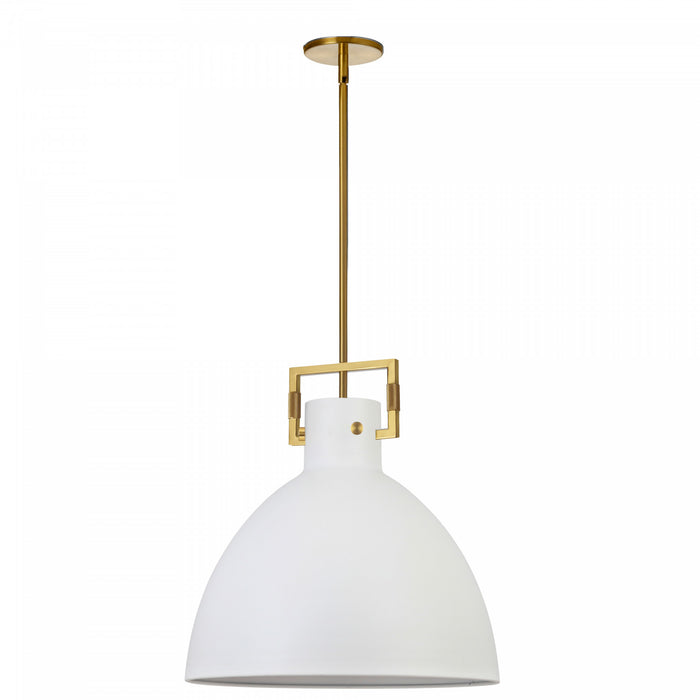 Dainolite Liberty 1 Light Pendant Aged Brass Matte White Metal Shade Lamp
