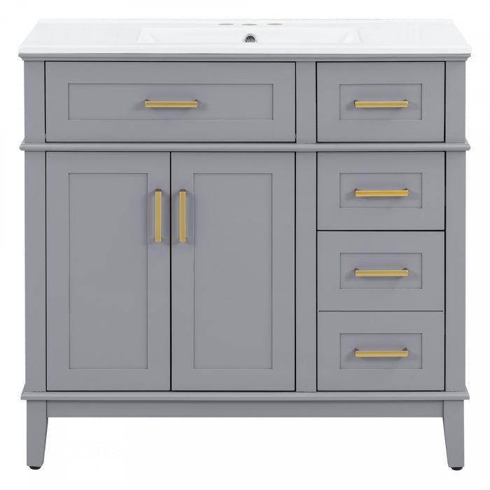 Ethan Solid Wood Bathroom Vanity with Ceramic Sink and Smart Storage, Grey