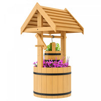 Outsunny Wishing Well Outdoor Wooden Planter with Hanging Bucket, Orange
