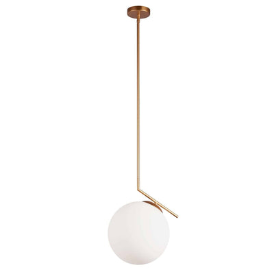Dainolite Orion 1 Light Pendant Plated Gold Finish White Glass Lamp|Luminaire suspendu Orion de Dainolite en verre blanc, avec fini plaqué or et 1 ampoule