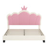 Judson Upholstered Princess Bed With Crown Headboard And Pu Platform Frame,full Size,cream Full Bed | Lit Princesse Judson Tapisse Avec Tete De Lit En Forme De Couronne Et Cadre Plateforme En Pu, Taille Full, Crème