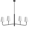 Dainolite Eleanor 4 Light Horizontal Chandelier Matte Black White Shades Lamp|Lustre horizontal Eleanor de Dainolite avec abat-jour blancs, fini noir mat et 4 ampoules