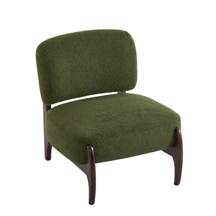 Coco Modern Boucle Lounge Chair with Solid Wood Frame, Green