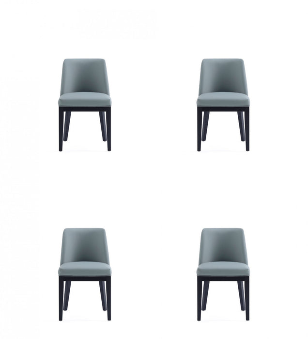Gansevoort Modern Wood Vegan Leather Dining Chair in Pewter - Set of 4