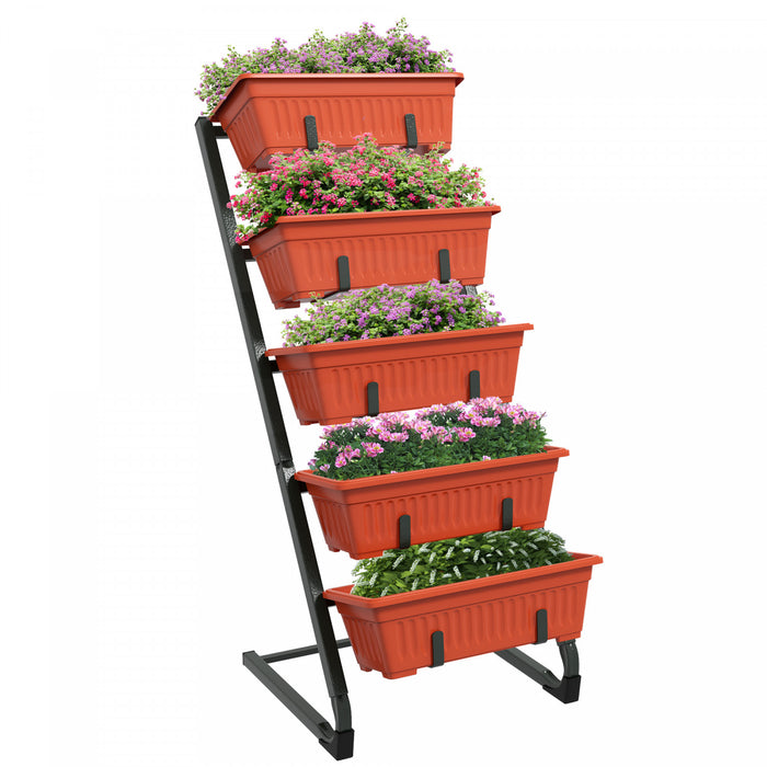 Outsunny 5-tier Vertical Raised Garden Bed With 5 Planter Boxes, Red