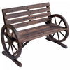Outsunny 42" Wood Wagon Wheel Bench Garden Loveseat Rustic Seat, Brown