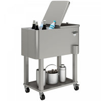 Outsunny 60qt Rolling Patio Cooler Cart, Portable Outdoor Cooler, Silver