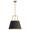 Dainolite Trapezoid 3 Light Pendant Trapezoid Gold/Black Shade White Fabric Diffuser Lamp|Luminaire suspendu Trapezoid de Dainolite avec abat-jour trapézoïde doré et noir qui diffuse la lumière, tissu blanc et 3 ampoules