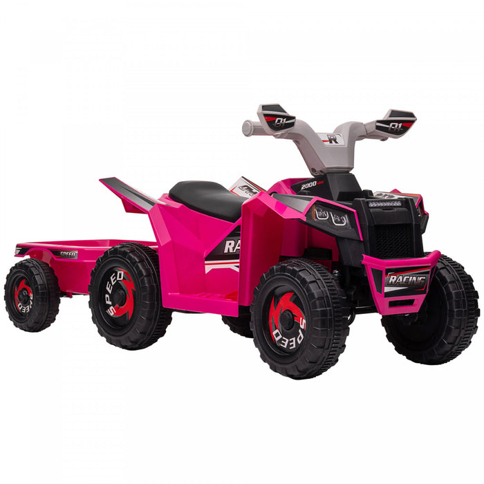 Aosom 6v Kids Atv Quad, Battery Powered Ride-On Electric Vehicle For Kids With Back Trailer, Wear-resistant Wheels, For Boys And Girls - Pink