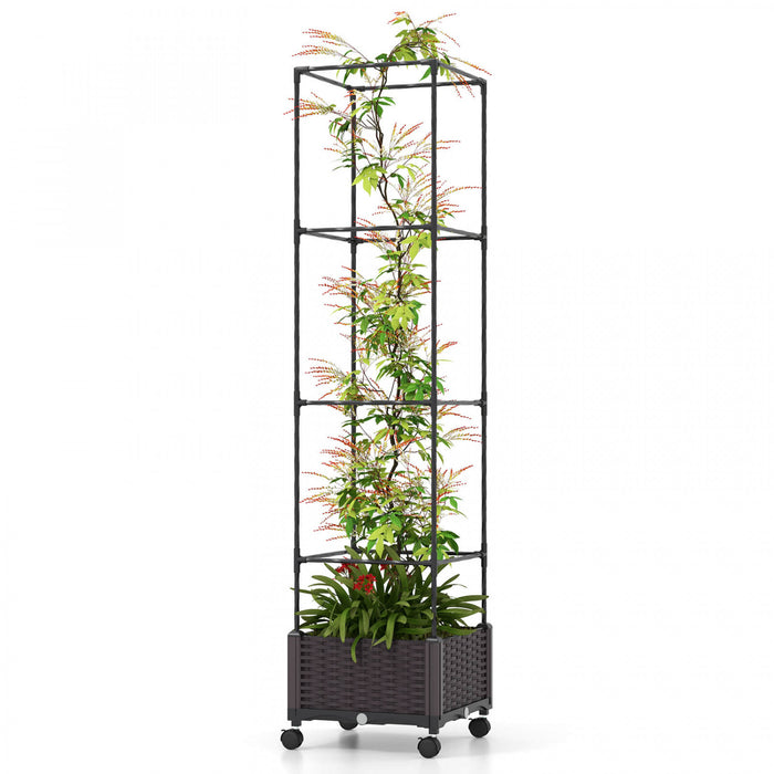 Costway 1 Pcs 67\" Planter Raised Garden Bed With Planter Box &trellis Adjustable Height