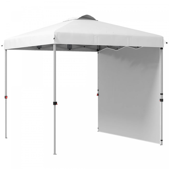 Outsunny 8x8 Adjustable Pop Up Canopy Tent W/ 1 Sidewall, Carry Bag, White