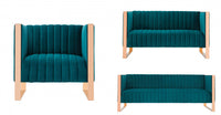 Trillium Mid-Century Modern 3-Piece Sofa Set in Teal 