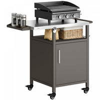 Outsunny Outdoor Grill Cart with Stainless Steel Tabletop for Kitchen Prep, Pizza Oven Stand with Cabinet, Spice Rack, Towel Holder, Bottle Opener, BBQ Stand on Wheels, Brown