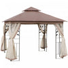 Outsunny 10'x10' Gazebo Canopy Outdoor Patio Sun Shelter Uv Protect W/ 2-tier Polyester Roof Curtain|Outsunny 10' X 10' Gazebo De Terrasse Exterieure Avec Toit En Polyester A 2 Niveaux, Parois Laterale