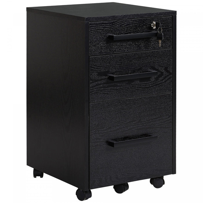 HOMCOM 3 Drawer File Cabinet with Hanging Bars for Letter A4 Size, Black