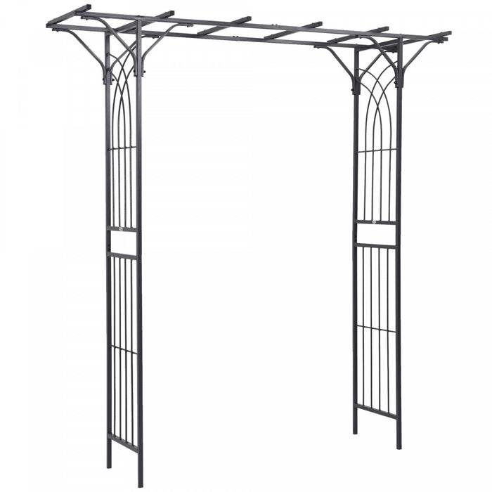 Outsunny 7ft Metal Garden Arch Outdoor Walkway Arbor For Decorative Climbing Plants Patio Lawn Backyard Party Ceremony Decoration Accessories Dark Gray