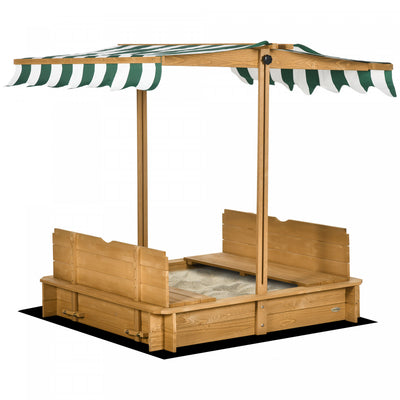 Wooden Kids Sandbox With Cover, Children Outdoor Sand Play Station With Foldable Bench Seats, Adjust|Bac A Sable En Bois Pour Enfants Avec Couvercle, Station De Jeu De Sable D'exterieur Pour Enfants Av