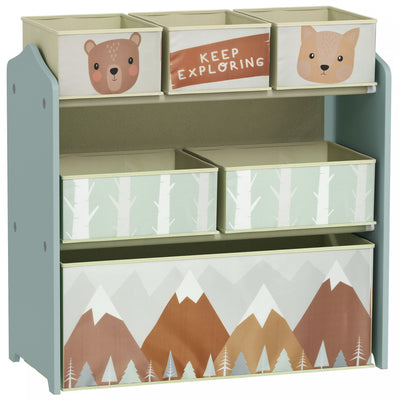 Qaba Toy Organizer with 6 Storage Bins, Kids Storage Unit for Bedroom, Kids Room, 25" x 12" x 26", Green