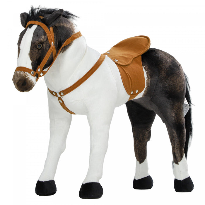 Qaba Standing Ride On Horse, Plush Pony Toy For Kids With Neighing Sound, Soft Padding, For Cowboy Cowgirl Aged 3-8 Years Old, White