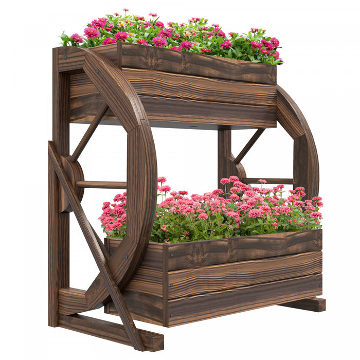 Outsunny 2-tier Raised Garden Bed, Wooden Wagon Planter Boxes With Drainage Holes, For Vegetables Flowers Herbs