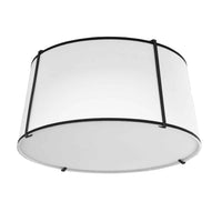 Dainolite Trapezoid 3 Light Flush Mount Tapered Drum Shaped Black/White Shade White Fabric Diffuser Lamp