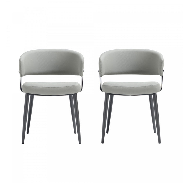Luce Modern Textured Vegan Leather Metal Dining Chair in Stone Gray - Set of 2