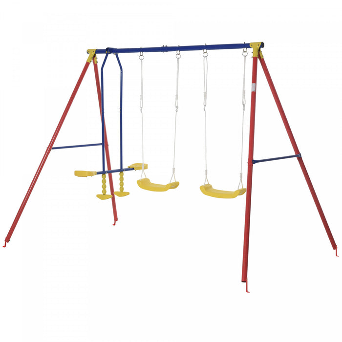 Outsunny Metal Swing Set With 2 Seats Glider A-frame Stand Adjustable Hanging Rope For Backyard Playground Outdoor Playset