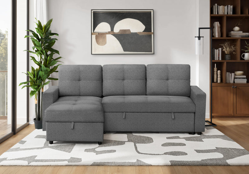 Sleeper Sofa, 90\" Length, Convertible Sofa Bed, Storage Chaise, Dark Grey Fabric Sleeper Sofa