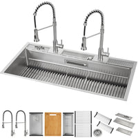 MultiSINK 45 in. Dual Mounted 3-Level Workstation Kitchen Sink, Faucets,Glass Rinser,Stainless Steel- J-WP31 Laundry Combo 
