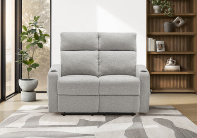 MONARCH SPECIALTIES UPHOLSTERED 2-SEATER RECLINING LOVE SEAT, 50" WIDE, LIGHT GREY FABRIC, CONTEMPORARY RECLINER | MONARCH SPECIALTIES CAUSEUSE INCLINABLE REMBOURRE 2 PLACES, 50" DE LARGE, TISSU GRIS CLAIR, CONTEMPORAIN
