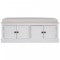 Daniel Solid Wood Storage Bench With 4-door Shoe Cabinet With Adjustable Shelves - White 