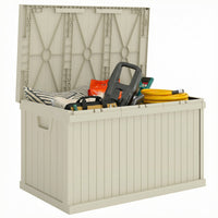 Outsunny 70 Gallon Deck Box, Resin Outdoor Storage Box with Handles, Sand