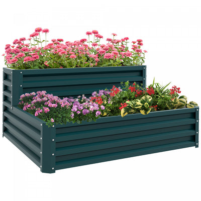 Outsunny 2 Tier Raised Garden Bed Galvanized Steel Planter Box, Green|Outsunny Lit De Jardin Sureleve A 2 Etages En Acier Galvanise, Vert