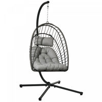 Outsunny Hanging Egg Chair with Stand, Foldable Wicker Rattan Swing Chair