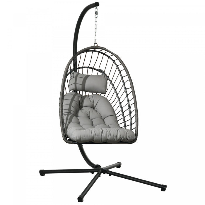 Outsunny Hanging Egg Chair with Stand, Foldable Wicker Rattan Swing Chair